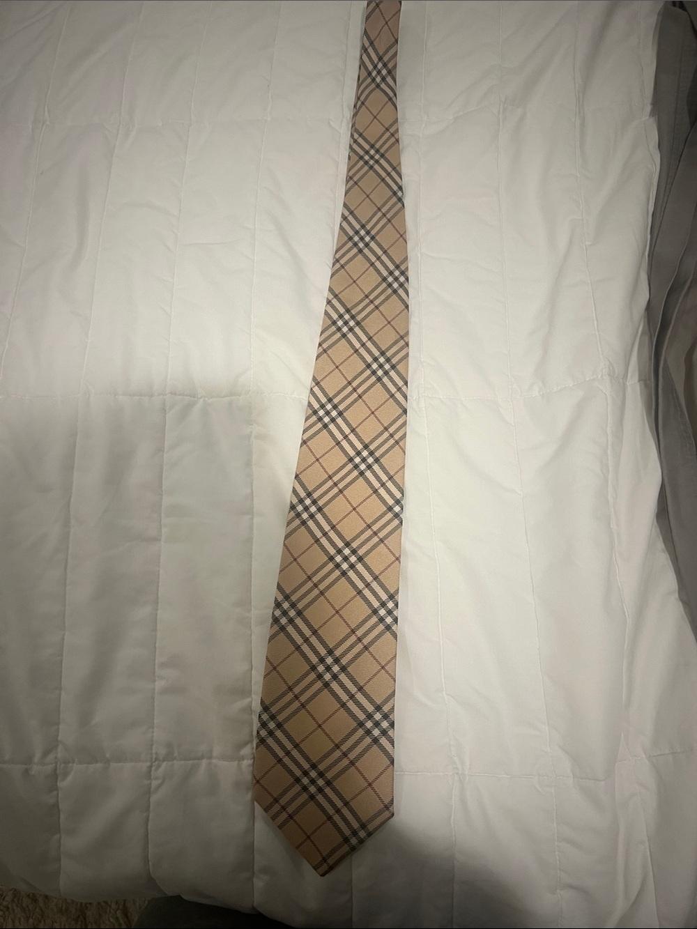 Burberry Beige Plaid Tie with Black & Red Accents